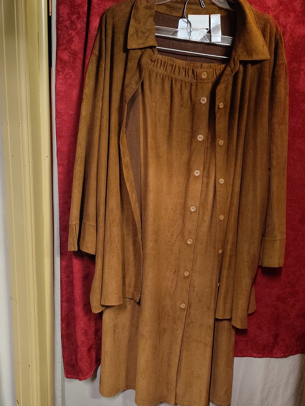 Button-Front A-Line Midi Skirt in Brown